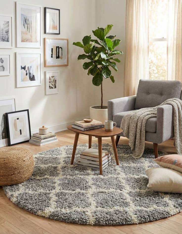 Detail image of  5' 3 x 5' 3 Moroccan Trellis Shag Round Rug