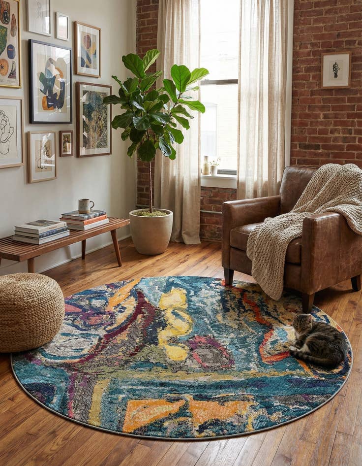 Detail image of 6' x 6'  Washable Haerfest Round Rug