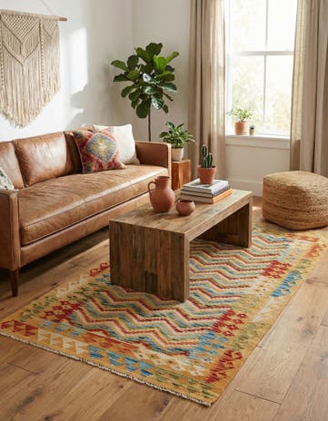 3' 3 x 6' 3 Hand Woven Kilim Maymana Wool Rug