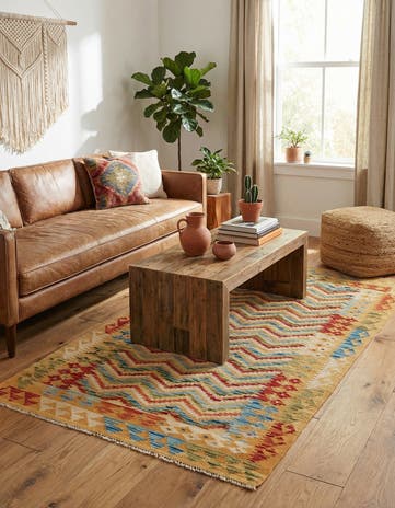 3' 3 x 6' 3 Hand Woven Kilim Maymana Wool Rug