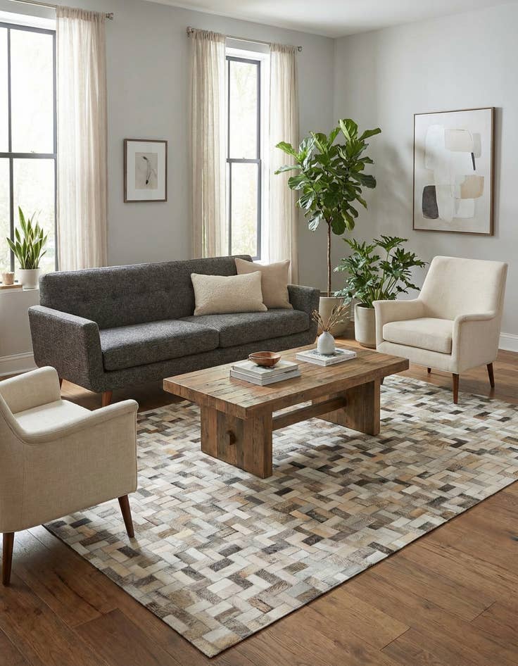 Detail image of  4' 4 x 6' 7 Cowhide Stocks Rug