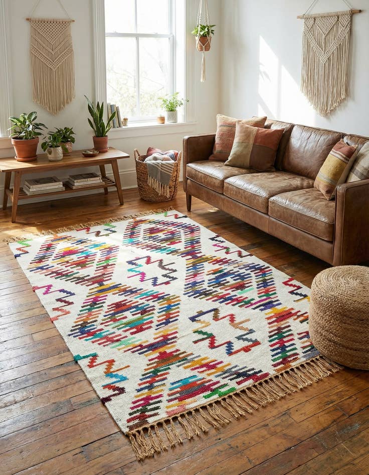 Detail image of  4' 1 x 6' 1  Hand Woven Chindi Trellis Rug