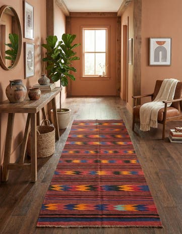 4' 1 x 9' 9 Hand Woven Kilim Afghan Wool Runner Rug