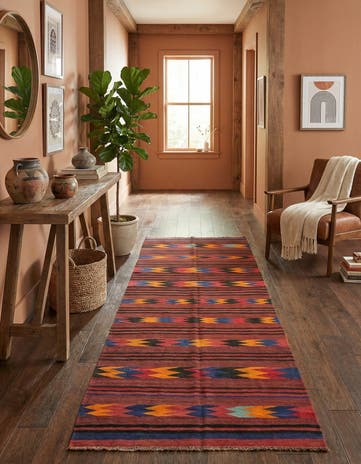 4' 1 x 9' 9 Hand Woven Kilim Afghan Wool Runner Rug