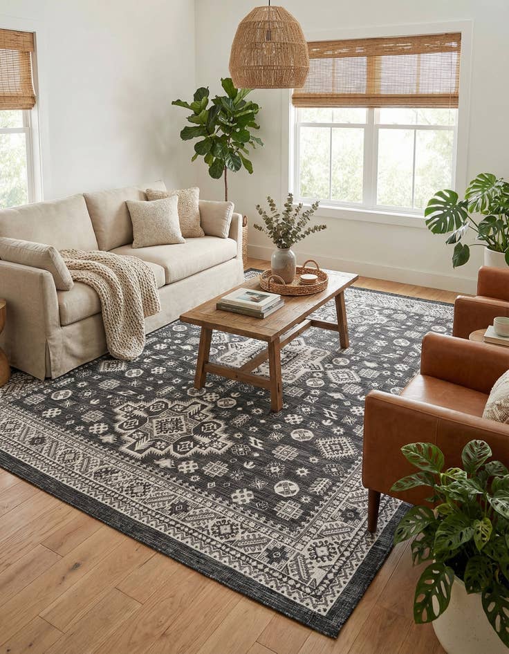 Detail image of 10' x 13'  Washable Aztec Indoor / Outdoor Rug