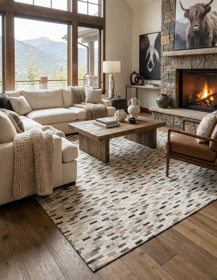 Detail image of  6' 8 x 10' Cowhide Stocks Rug