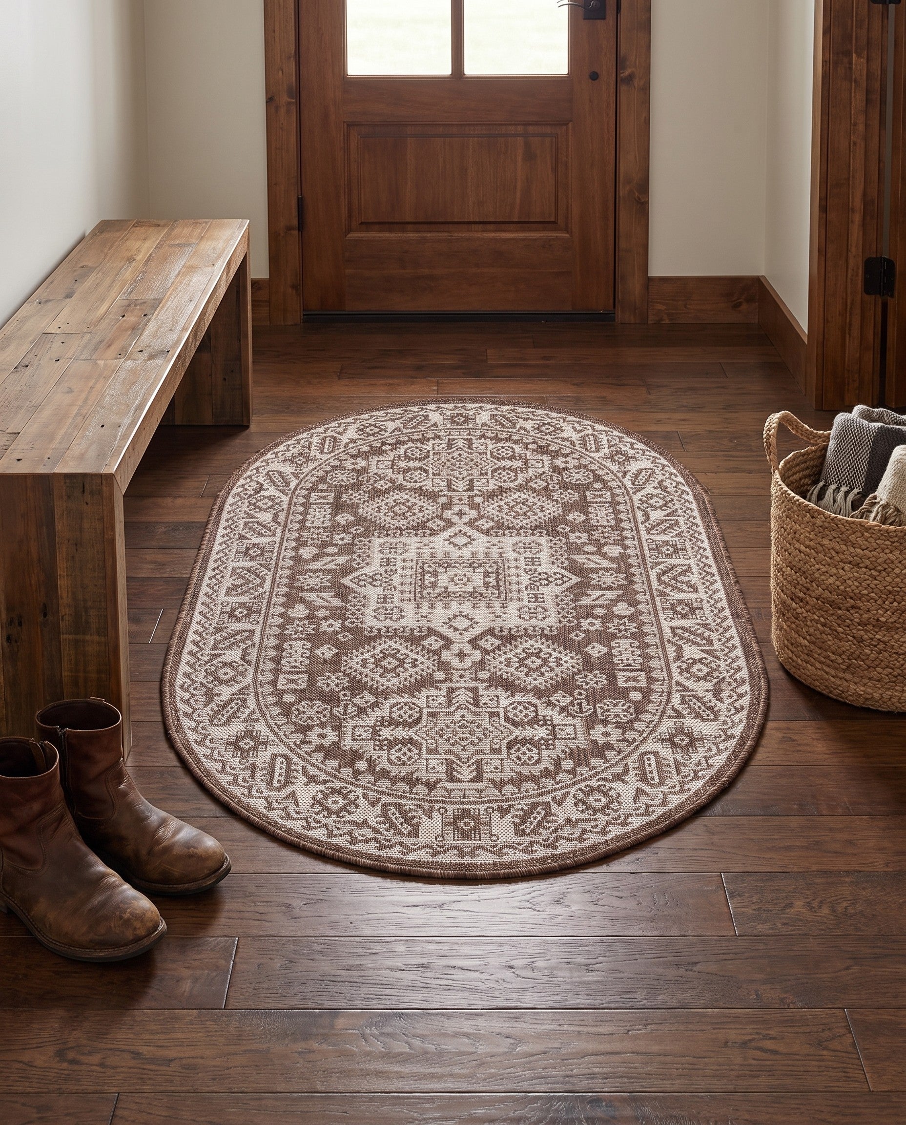 3' x 5' 3 Easy-Clean Aztec Indoor / Outdoor Oval Rug