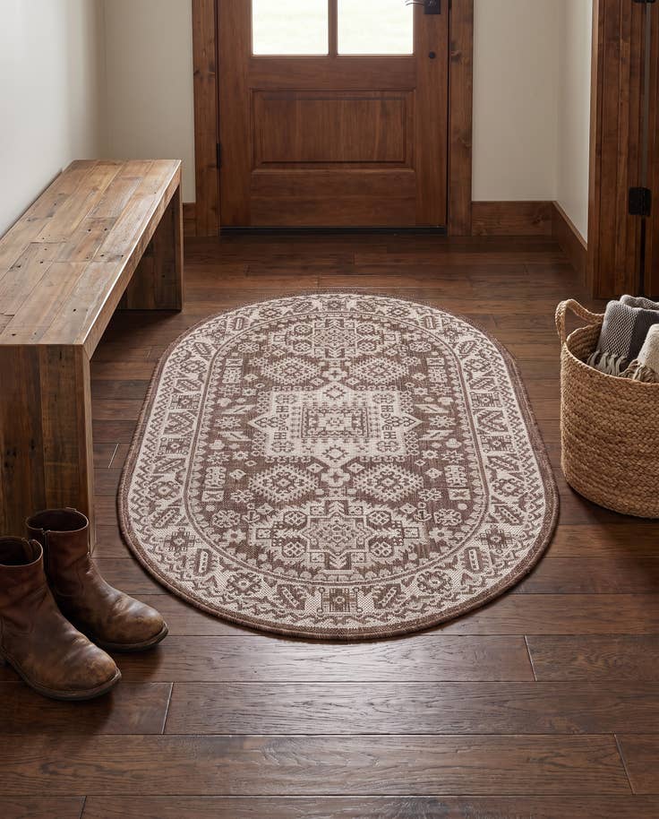 Detail image of 3' x 5' 3 Easy-Clean Aztec Indoor / Outdoor Oval Rug