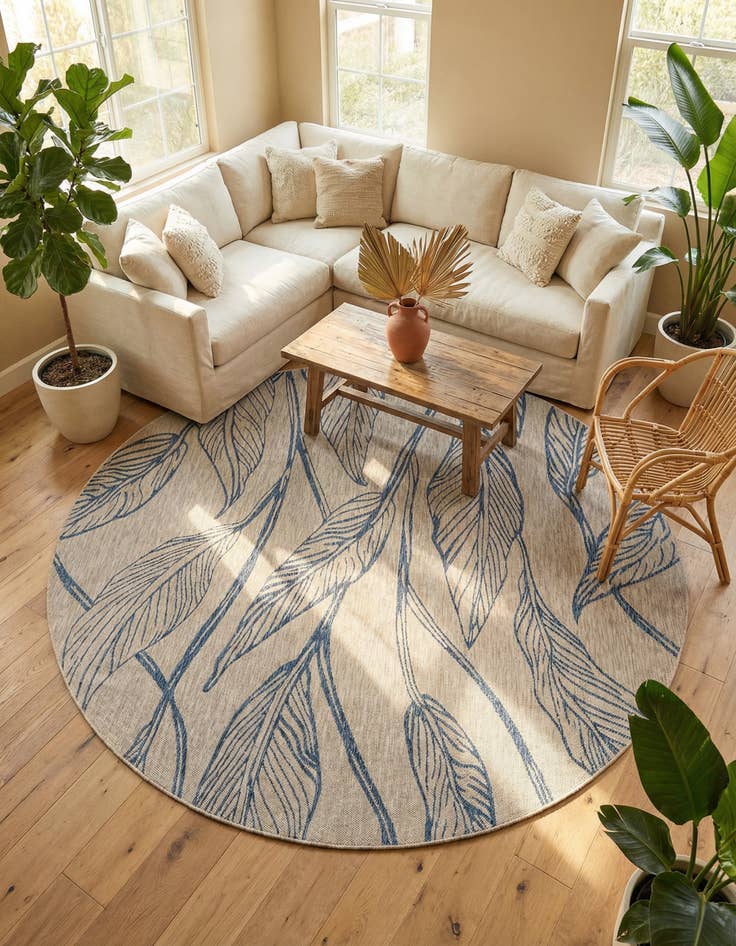 Detail image of 10' 8 x 10' 8  Washable Botanical Indoor / Outdoor Round Rug