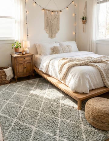 White Cyan Moroccan Shag Rug