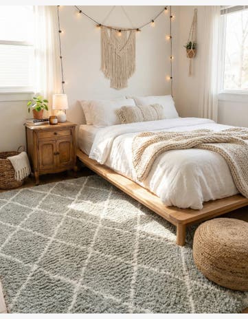 White Cyan Moroccan Shag Rug