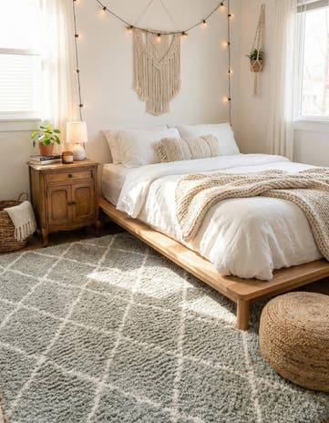 White Cyan Moroccan Shag Rug