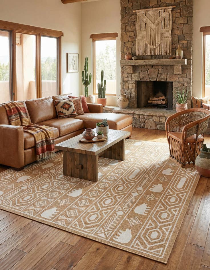 Detail image of 12' x 12'  Washable Southwestern Indoor / Outdoor Square Rug