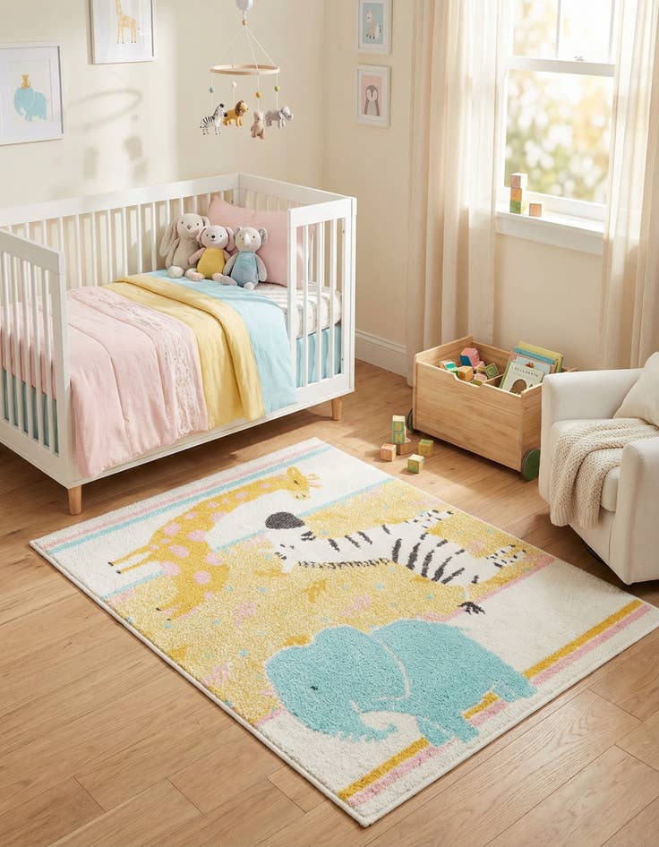 Detail image of 2' 2 x 2' 11 Animals Whimsy Kids Rug
