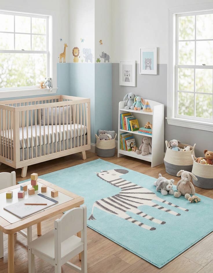 Detail image of 5' 3 x 8' Zebra Whimsy Kids Rug