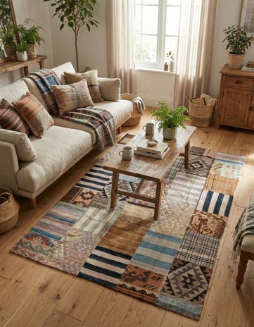 5' 4 x 7' 11 Hand Woven Kilim Patchwork Wool Rug