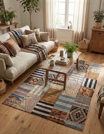 5' 4 x 7' 11 Hand Woven Kilim Patchwork Wool Rug