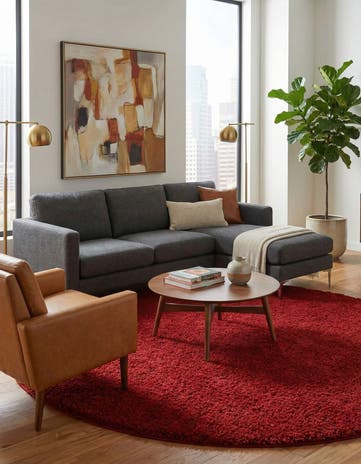 Cherry Red Everyday Shag Round Rug