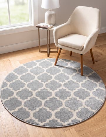 Light Gray Lattice Round Rug