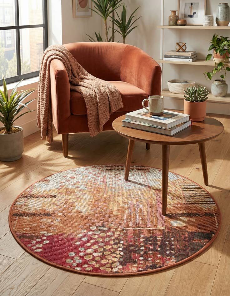 Detail image of 2' 7 x 2' 7  Washable Modern Indoor / Outdoor Round Rug