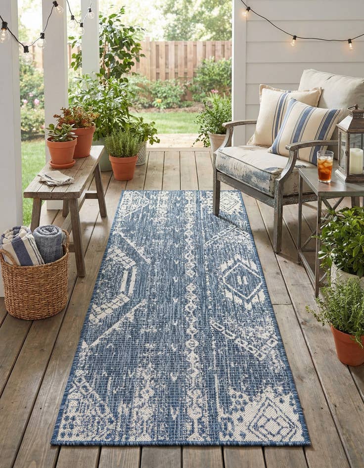 Detail image of 2' x 5' 3  Washable Bohemian Indoor / Outdoor Runner Rug