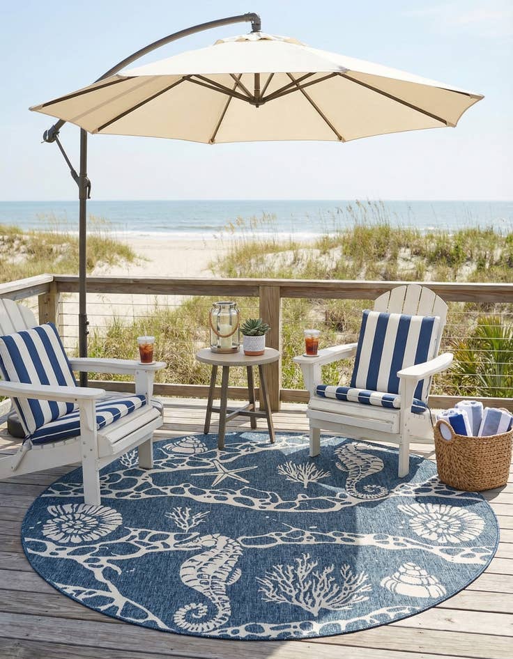 Detail image of 7' 10 x 7' 10 Easy-Clean Coastal Indoor / Outdoor Round Rug