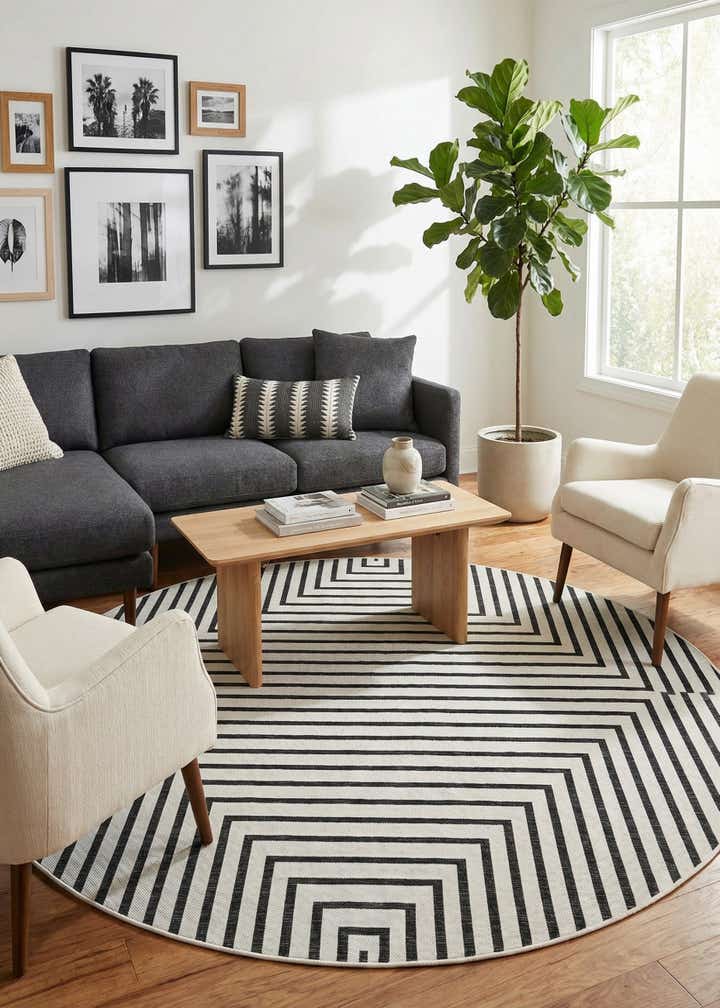 7' 10 x 7' 10 Easy-Clean Modern Indoor / Outdoor Round Rug