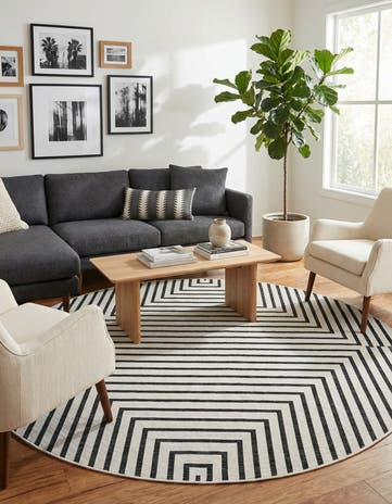 7' 10 x 7' 10 Easy-Clean Modern Indoor / Outdoor Round Rug