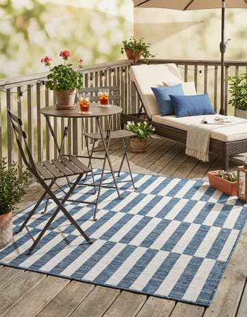 Blue Easy-Clean Ribbon Indoor / Outdoor Square Rug