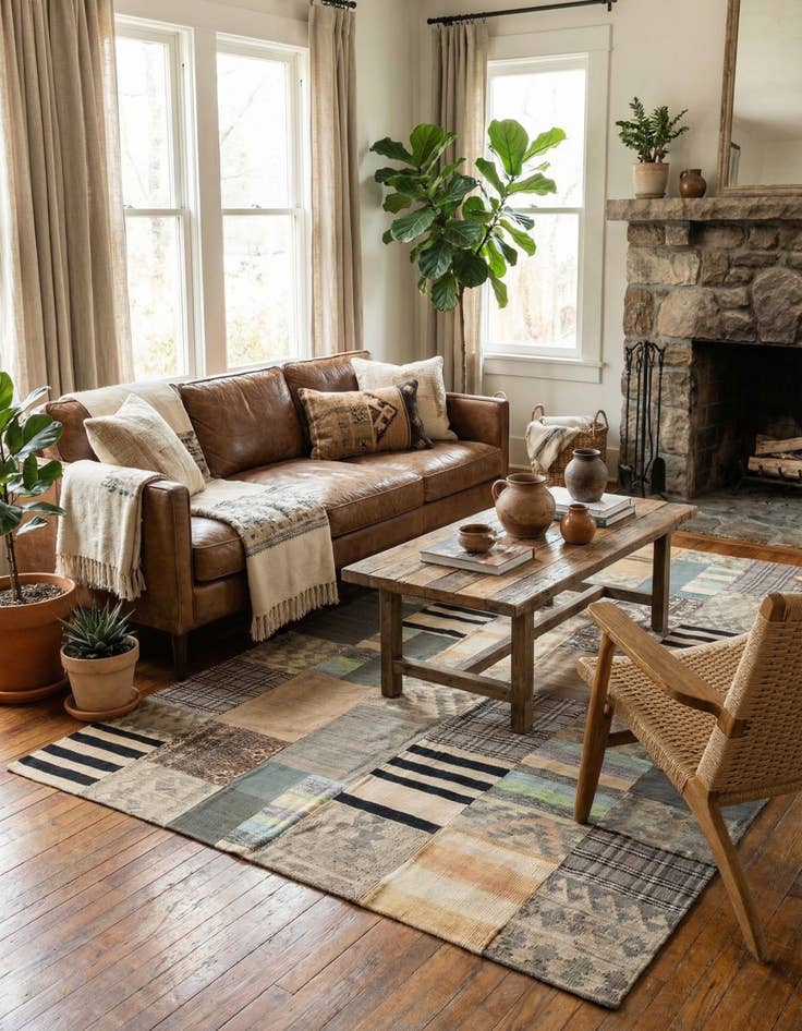 Detail image of  6' 8 x 9' 8  Hand Woven Kilim Patchwork Wool Rug