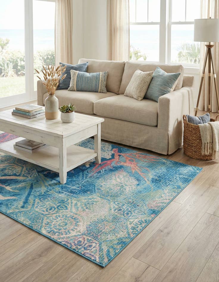 Detail image of 4' x 6'  Washable Coastal Indoor / Outdoor Rug
