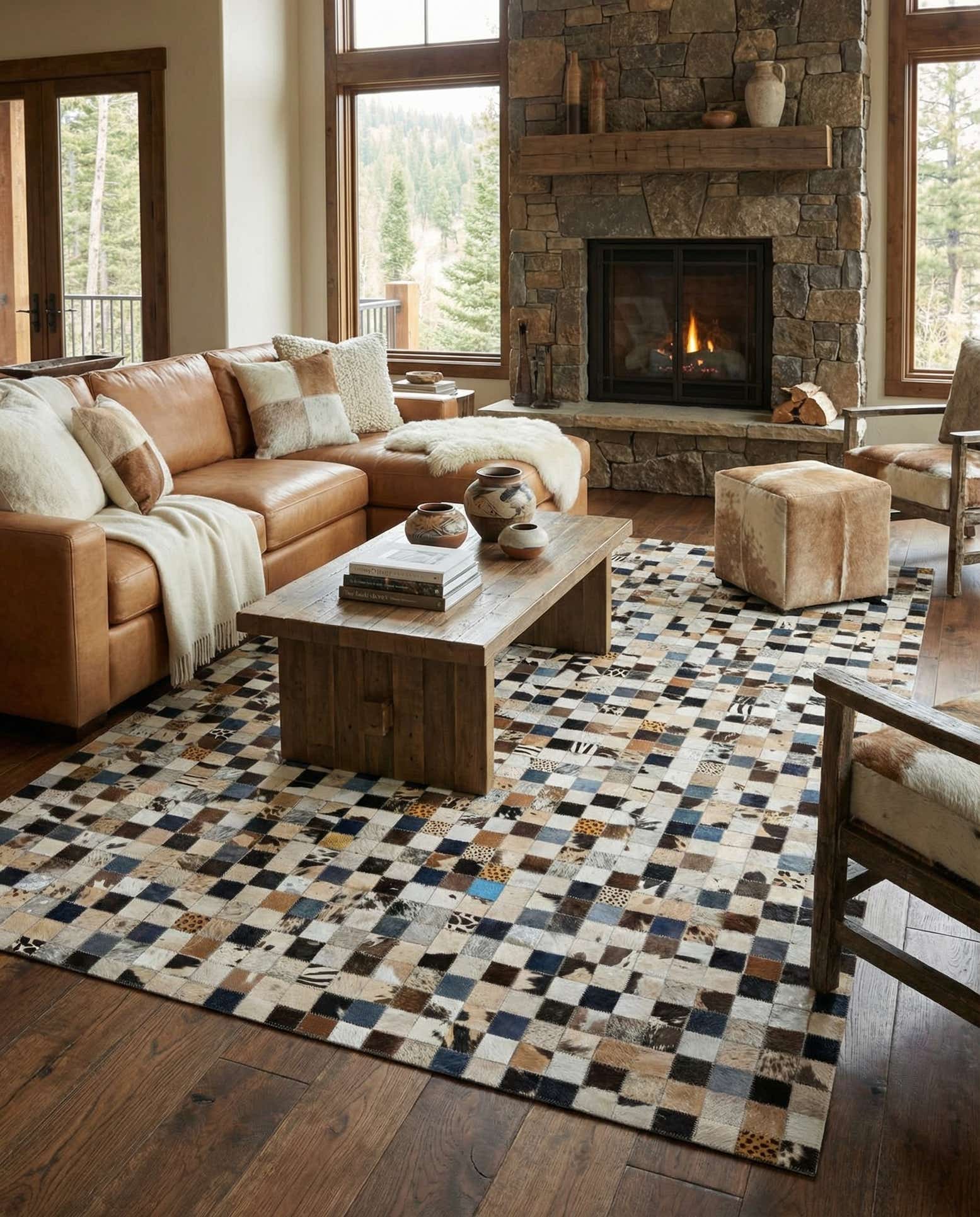 5' x 8' Cowhide Leather Rug