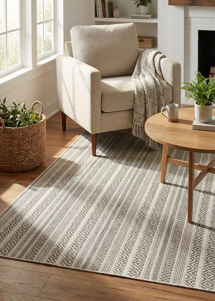 5' 3 x 8' Easy-Clean Striped Indoor / Outdoor Rug
