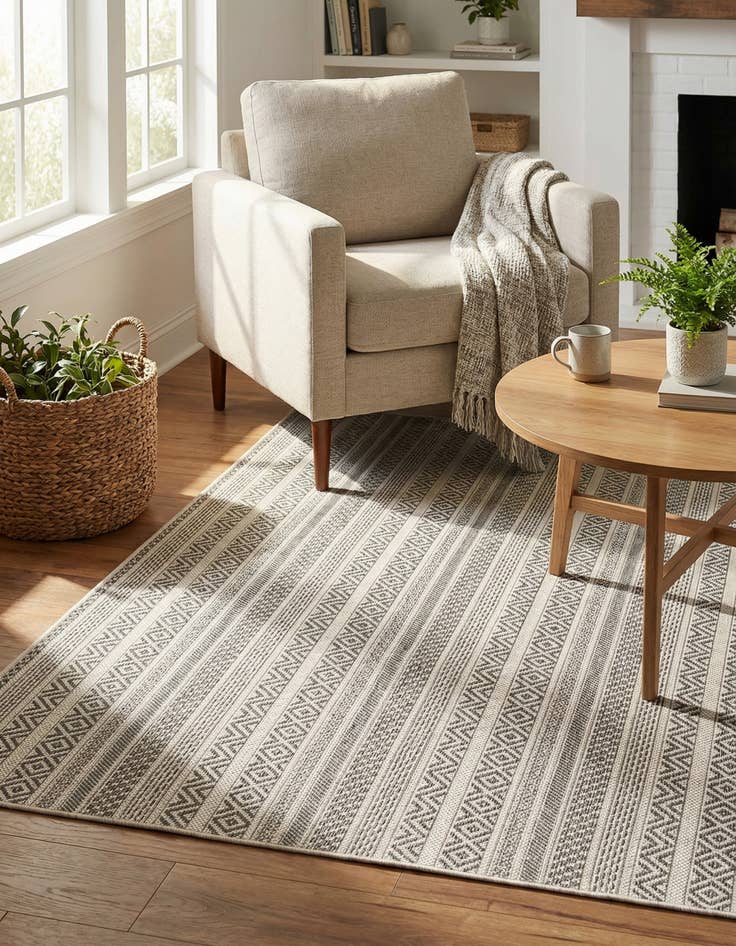 Detail image of 5' 3 x 8'  Washable Striped Indoor / Outdoor Rug
