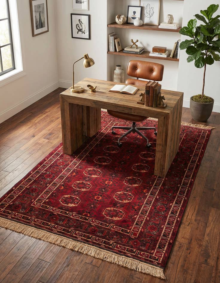 Detail image of 4' 9 x 7' 5 Hand Knotted Afghan Ersari Wool Rug