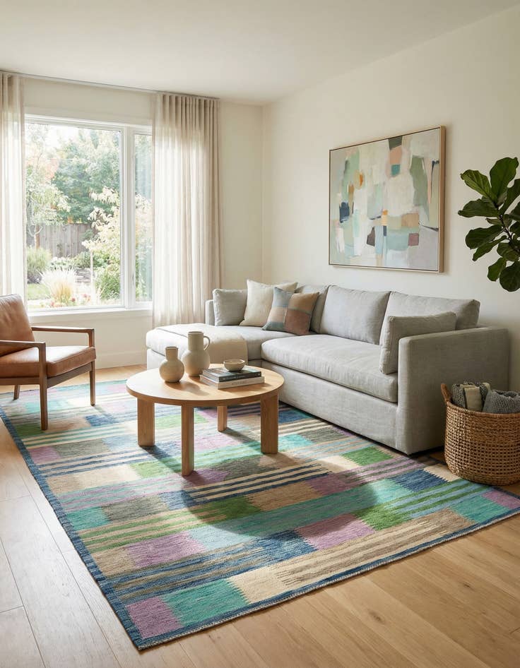 Detail image of 6' 5 x 9' 10  Hand Woven Kilim Modern Wool Rug