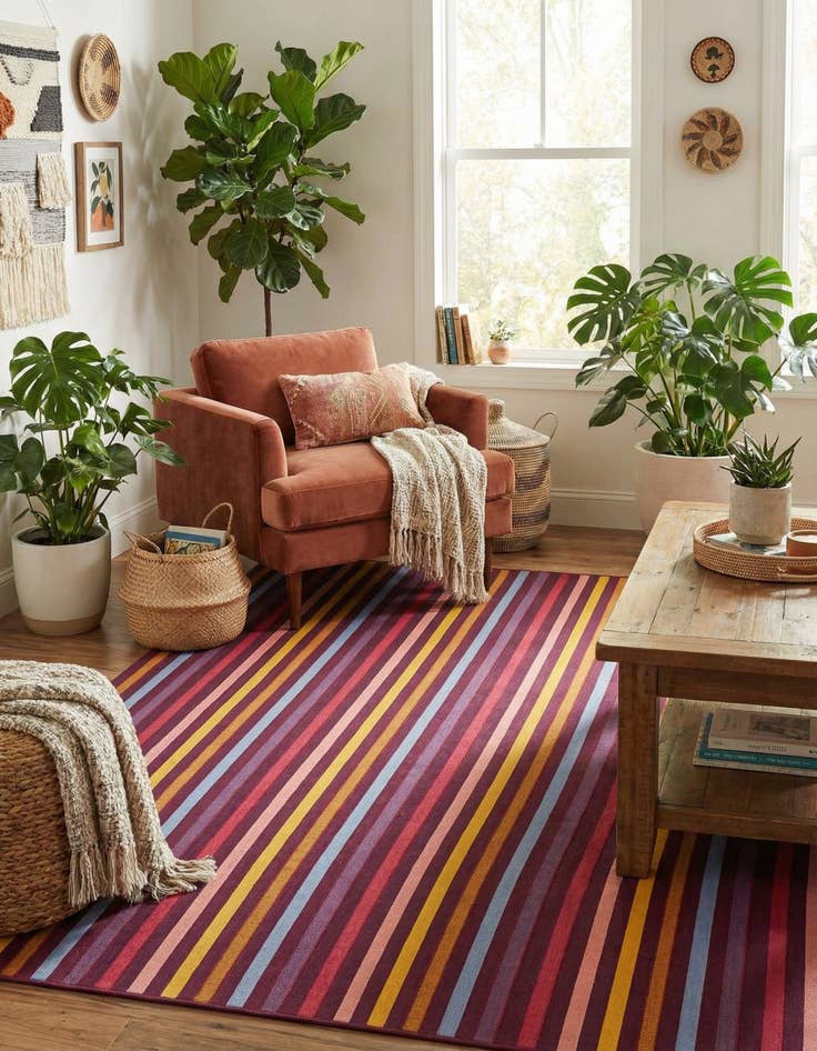 Detail image of 7' 10 x 7' 10 Easy-Clean Striped Indoor / Outdoor Square Rug