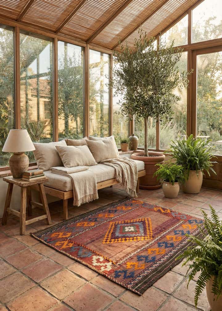 3' 9 x 3' 10 Hand Woven Kilim Fars Wool Square Rug