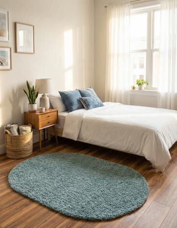 Light Slate Blue Solid Shag Oval Rug