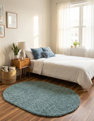 Light Slate Blue Solid Shag Oval Rug