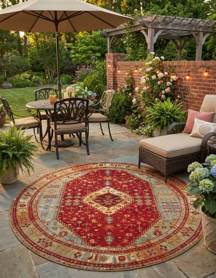 Detail image of 10' x 10'  Washable Traditional Indoor / Outdoor Round Rug