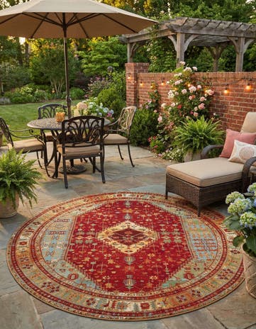 Red Green Blue Easy-Clean Traditional Indoor / Outdoor Round Rug