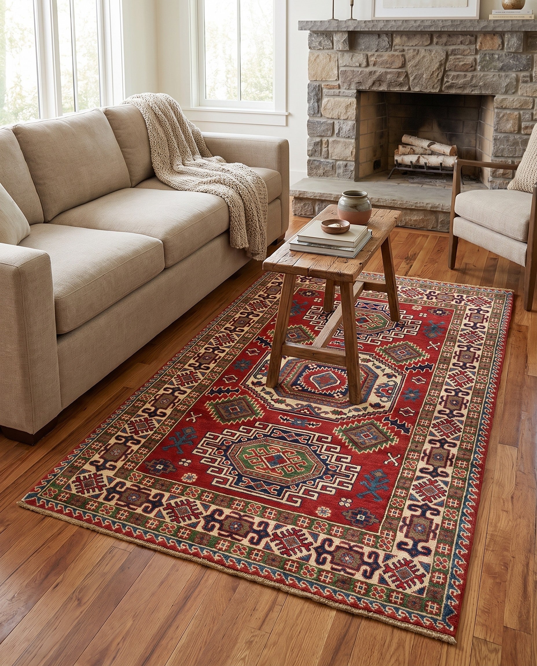 120cm x 185cm anudado a mano Kazak Alfombra