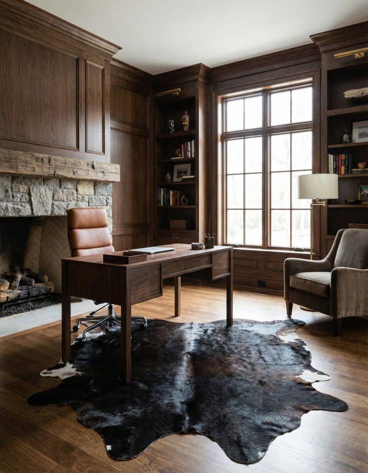 Detail image of 5' 3 x 5' 10 Cowhide Leather Square Rug