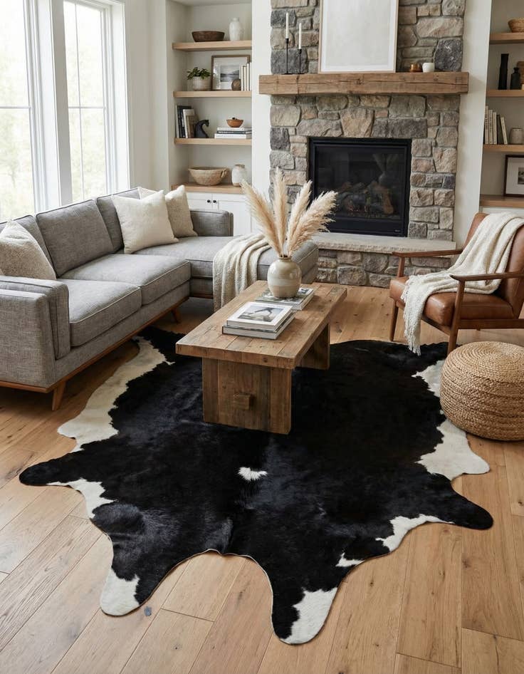 Detail image of 6' x 6' 2 Cowhide Leather Square Rug