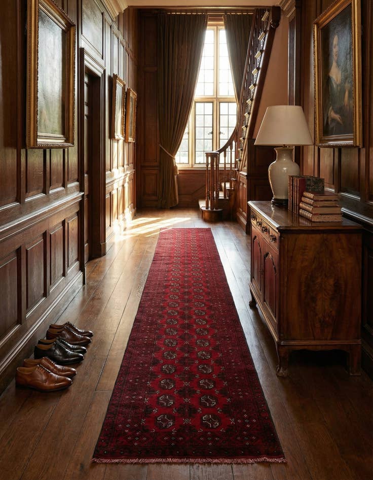 Detail image of 2' 7 x 19'  Hand Knotted Afghan Akhche Wool Runner Rug