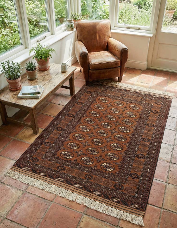 Detail image of 4' 2 x 6' 2  Hand Knotted Afghan Akhche Oriental Wool Rug