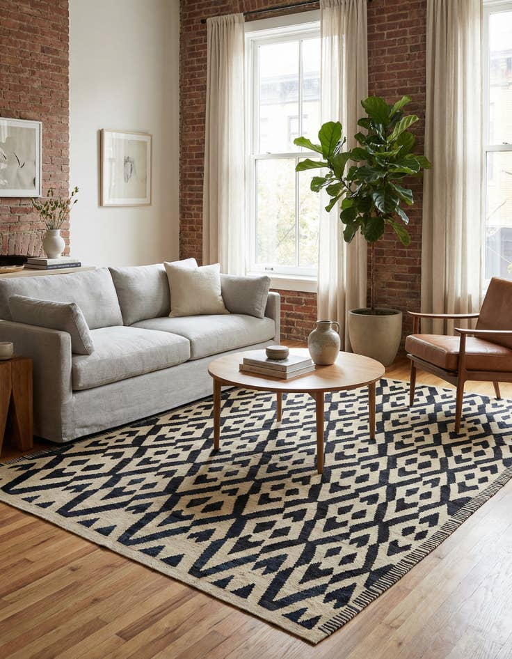 Detail image of 7' x 9' 5  Hand Woven Kilim Modern Wool Rug