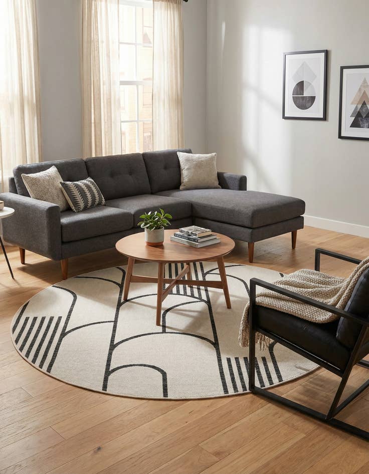 Detail image of  6' x 6'  Washable Modern Indoor / Outdoor Round Rug