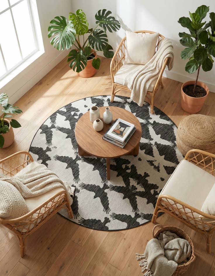 Detail image of 6' x 6'  Washable Modern Indoor / Outdoor Round Rug